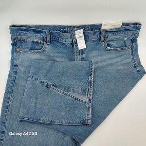 American Eagle 90s Bootcut Jeans Faded Indigo Stretch Split Hem Size 20 Short